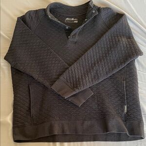 Eddie Bauer Men's Dark Gray Quilted Crewneck Sweater